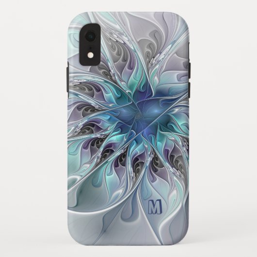 Abstracte matige fractale ventilator met blauw mon Case-Mate iPhone case (Achterkant)