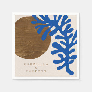 Abstracte Matisse Blue Brown Custom Name Wedding Servet