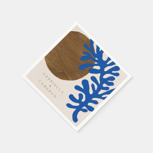 Abstracte Matisse Blue Brown Custom Name Wedding Servet (Hoek)