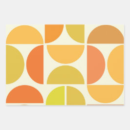Abstracte medio-eeuwse moderne cirkels oranje geel inpakpapier vel