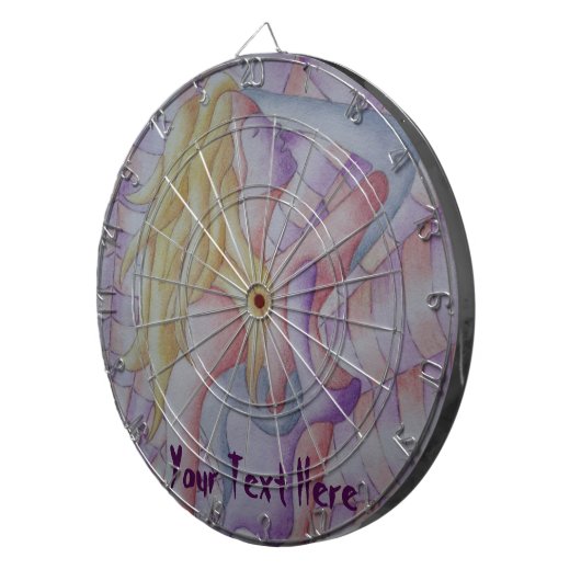 abstracte meerkleurige roze pooiemdame retro dartbord (Voorkant Rechts)