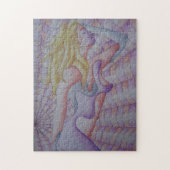 abstracte meerkleurige roze pooiemdame retro legpuzzel (Verticaal)