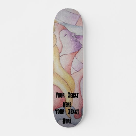 abstracte meerkleurige roze pooiemdame retro skateboard (Voorkant)