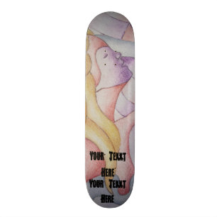 abstracte meerkleurige roze pooiemdame retro skateboard