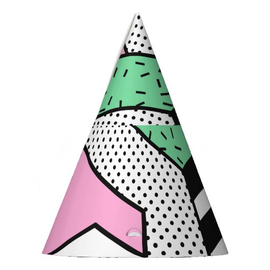 Abstracte Memphis: 80s geometrische vormen. Feesthoedjes (Links)