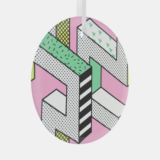 Abstracte Memphis: 80s geometrische vormen. Glas Ornament (Voorkant Rechts)