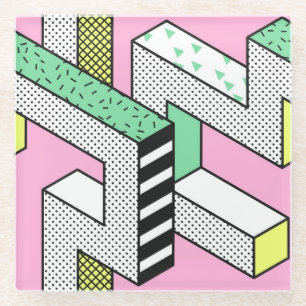 Abstracte Memphis: 80s geometrische vormen. Glazen Onderzetter