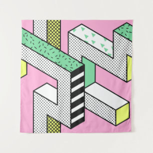 Abstracte Memphis: 80s geometrische vormen. Wandkleed