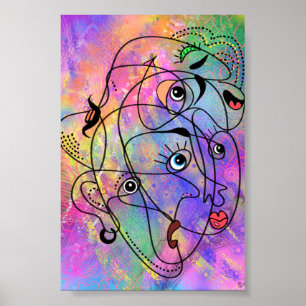 Abstracte Mens Gezicht Stemmingen Poster Cubisme S