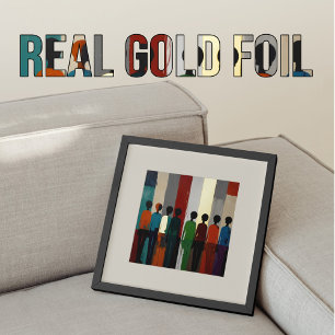 Abstracte menselijke vormen goud rood blauw groen folie afdrukken