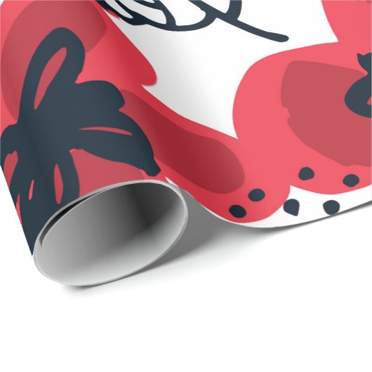 Abstracte, met de hand getekende rode bloemen naad cadeaupapier (Rol Hoek)
