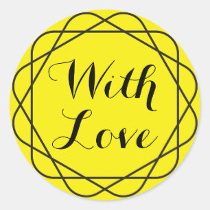 Abstracte 'Met Liefde' Gele En Zwarte Cirkel Ronde Sticker