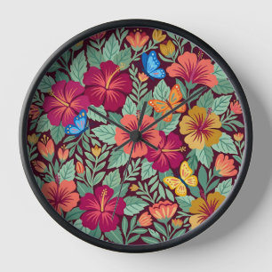 Abstracte Mexicaanse Hibiscus Vlinders Kunst Klokk
