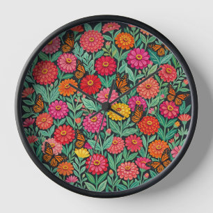 Abstracte Mexicaanse Zinnias Vlinders Kunst Klokke