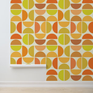 Abstracte middeleeuwse moderne cirkels oranje geel behang