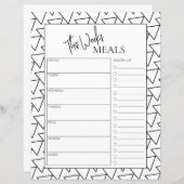 Abstracte Minimale Wekelijkse Meal Planner van de  (Voorkant / Achterkant)