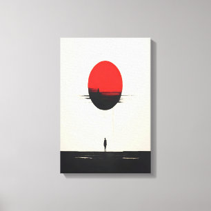 Abstracte minimalistische rode zon en eenzaamheid canvas afdruk