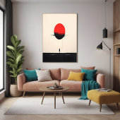 Abstracte minimalistische rode zon en eenzaamheid poster