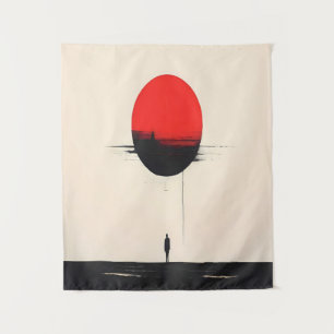 Abstracte minimalistische rode zon en eenzaamheid wandkleed