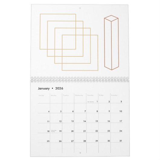 Abstracte minimalistische voering en geometrische kalender (Jan 2026)