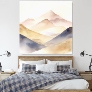 Abstracte minimalistische waterverf beige bergen canvas afdruk