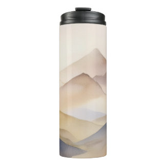 Abstracte minimalistische waterverf beige bergen thermosbeker