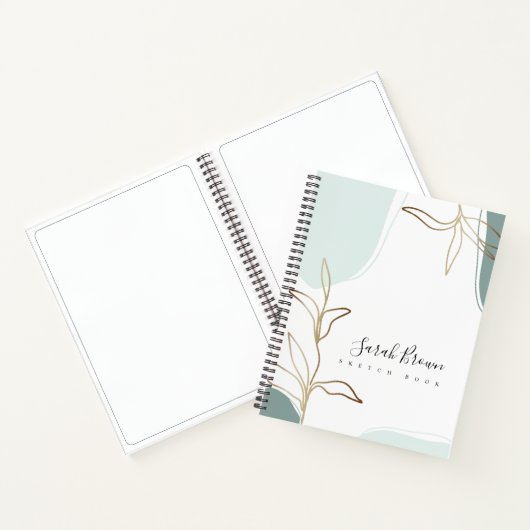 Abstracte Mint en Moss Green Sketchbook Notitieboek (Binnen)