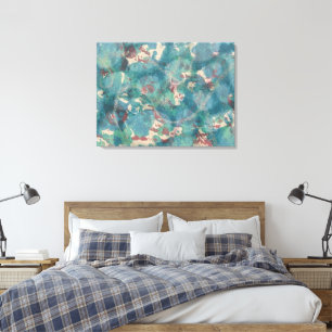 Abstracte mixed media in turkoois aqua en roest canvas afdruk