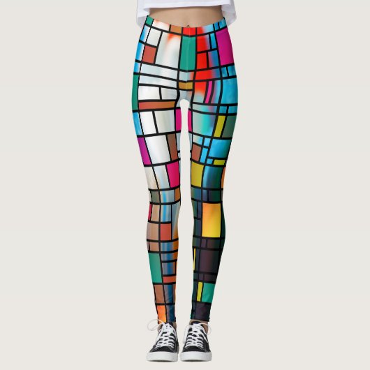 Abstracte Modern Art Grid Pattern Leggings (Voorkant)