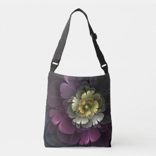 Abstracte Modern Purpur Khaki Gray Fractal Flower Crossbody Tas