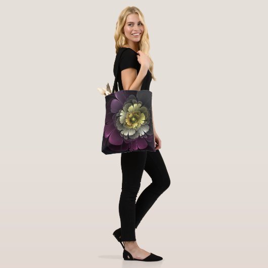 Abstracte Modern Purpur Khaki Gray Fractal Flower Draagtas (Op model)