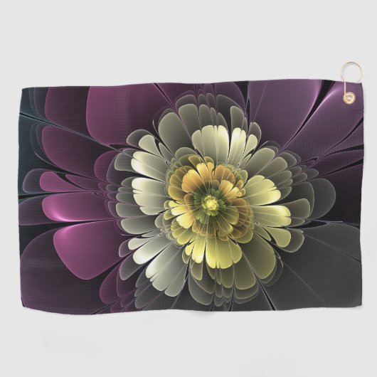 Abstracte Modern Purpur Khaki Gray Fractal Flower Golfhanddoek (Horizontaal)