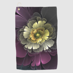 Abstracte Modern Purpur Khaki Gray Fractal Flower Golfhanddoek