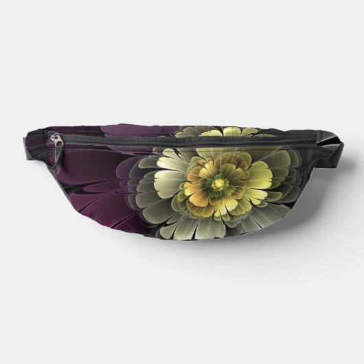 Abstracte Modern Purpur Khaki Gray Fractal Flower Heuptasje (Liggend)