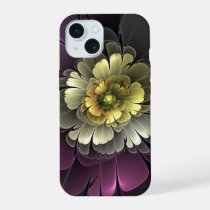 Abstracte Modern Purpur Khaki Gray Fractal Flower iPhone 15 Hoesje