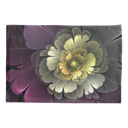 Abstracte Modern Purpur Khaki Gray Fractal Flower Kussensloop (Achterkant)