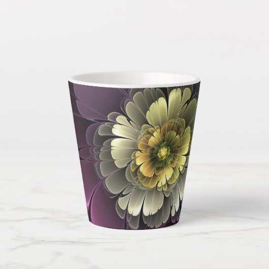Abstracte Modern Purpur Khaki Gray Fractal Flower Latte Mok (Voorkant)