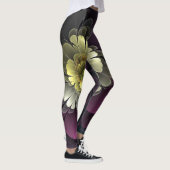 Abstracte Modern Purpur Khaki Gray Fractal Flower Leggings (Rechts)