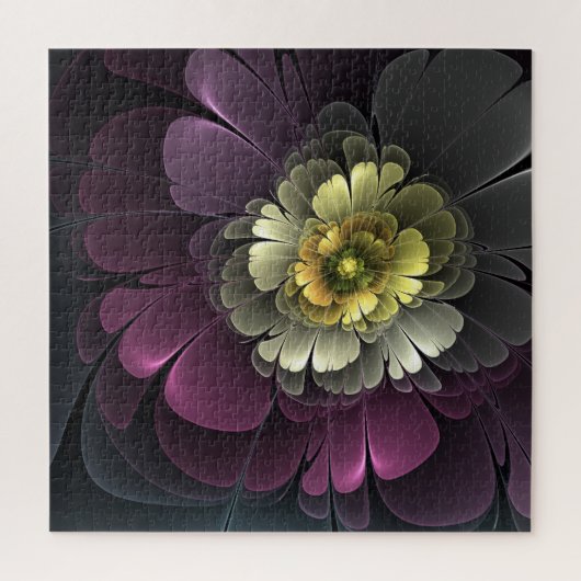 Abstracte Modern Purpur Khaki Gray Fractal Flower Legpuzzel (Verticaal)