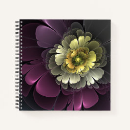 Abstracte Modern Purpur Khaki Gray Fractal Flower Notitieboek