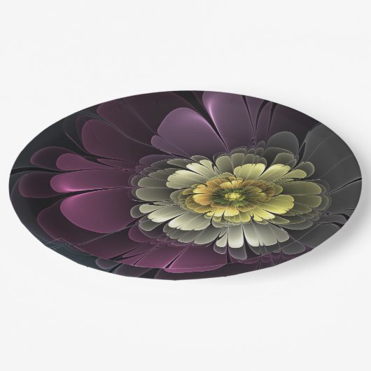 Abstracte Modern Purpur Khaki Gray Fractal Flower Papieren Bordje (Gekanteld)