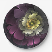 Abstracte Modern Purpur Khaki Gray Fractal Flower Papieren Bordje (Voorkant)