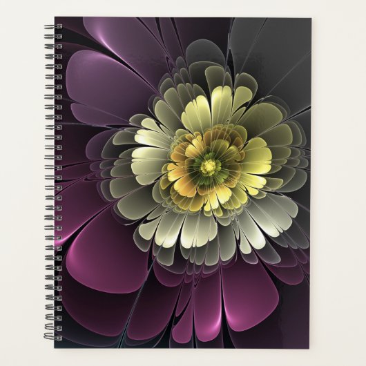 Abstracte Modern Purpur Khaki Gray Fractal Flower Planner (Voorkant)