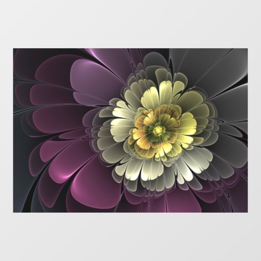 Abstracte Modern Purpur Khaki Gray Fractal Flower Raamsticker (Vel)
