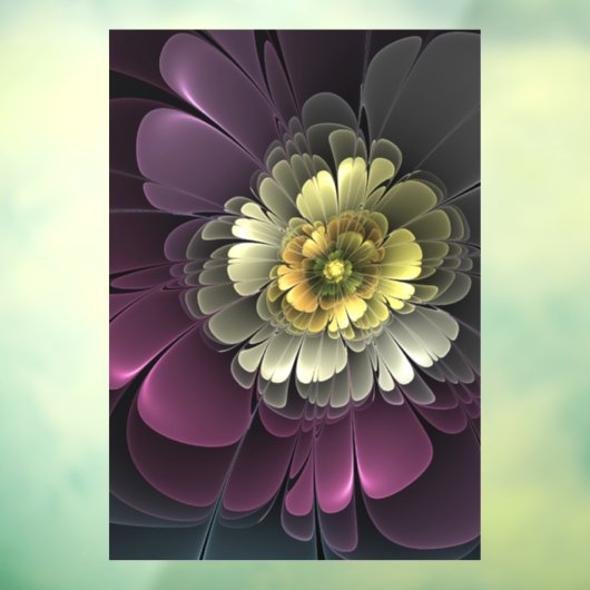 Abstracte Modern Purpur Khaki Gray Fractal Flower Raamsticker (Vel 3)