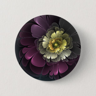 Abstracte Modern Purpur Khaki Gray Fractal Flower Ronde Button 5,7 Cm