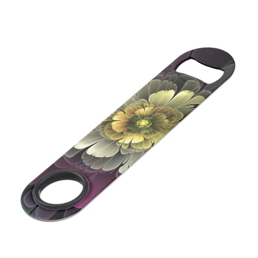 Abstracte Modern Purpur Khaki Gray Fractal Flower Speed Flessenopener (Voorkant Gekanteld)