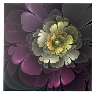 Abstracte Modern Purpur Khaki Gray Fractal Flower Tegeltje