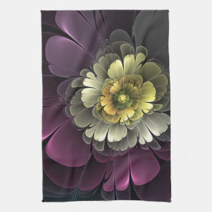 Abstracte Modern Purpur Khaki Gray Fractal Flower Theedoek