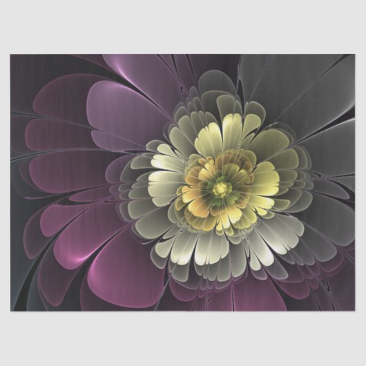 Abstracte Modern Purpur Khaki Gray Fractal Flower Tissuepapier (Voorkant)